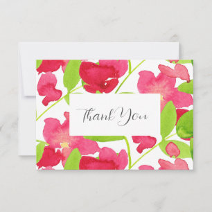 Cartão De Agradecimento Flores de Aquarela Vermelha