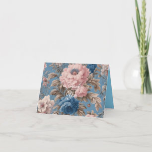 Cartão De Agradecimento Flores De Azul E Rosa, Pastel Vitoriano