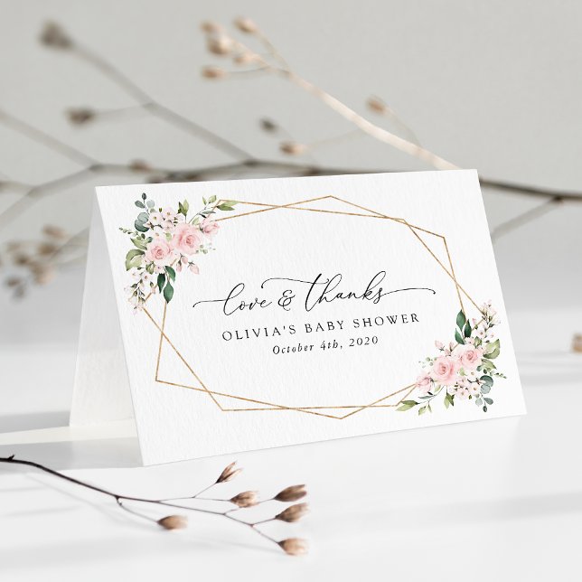 Cartão De Agradecimento Flores de Blush, Flores Rosa, Boho, Chá de fraldas (Criador carregado)