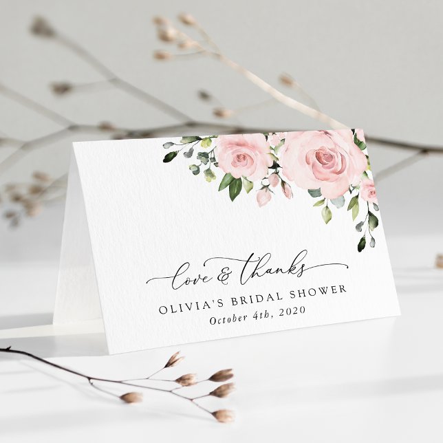 Cartão De Agradecimento Flores de Blush, Flores Rosa, Boho, Chá de panela (Criador carregado)