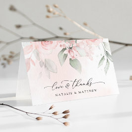 Cartão De Agradecimento Flores De Blush, Flores Rosa, Verde, Casamento