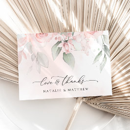 Cartão De Agradecimento Flores De Blush, Flores Rosa, Verde, Casamento