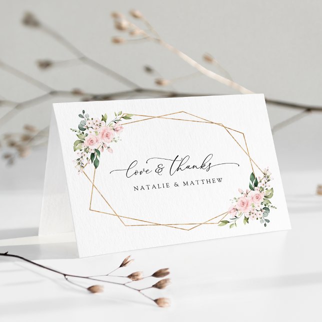 Cartão De Agradecimento Flores De Blush, Flores Rosa, Verde, Casamento (Criador carregado)