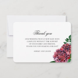 Cartão De Agradecimento Flores de Borgonha casamento obrigado. Floral vinh