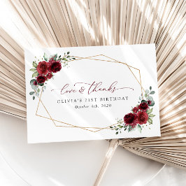 Cartão De Agradecimento Flores de Borgonha, Flores Vermelhas, Boho, Aniver