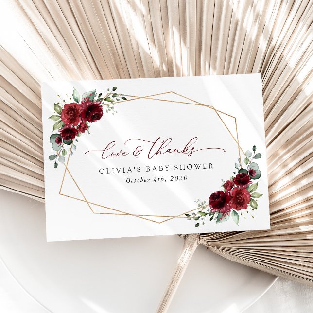 Cartão De Agradecimento Flores de Borgonha, Flores Vermelhas, Chá de frald (Criador carregado)