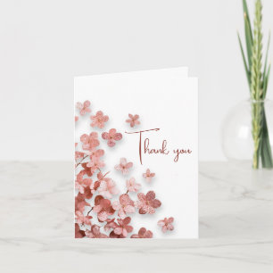 Cartão De Agradecimento Flores de Brilho Cor-de-Rosa Floral Mulher Anivers