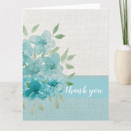 Cartão De Agradecimento Flores de Campo Azul Elegante Aquarela