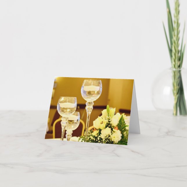 Cartão De Agradecimento Flores de Casamento e Velas - Branco Por Dentro (Frente)