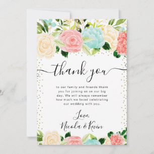 Cartão De Agradecimento Flores de casamento em aquarela rosa e menta