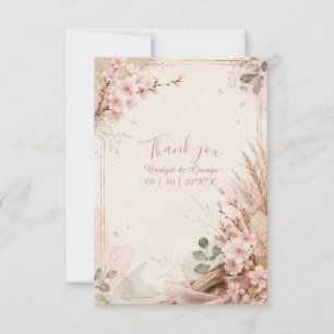 Cartão De Agradecimento Flores de Casamento Rústico Boho Sakura