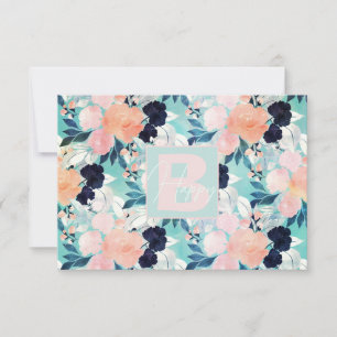 Cartão De Agradecimento Flores De Casca Azul Elegante Cor De Água Floral