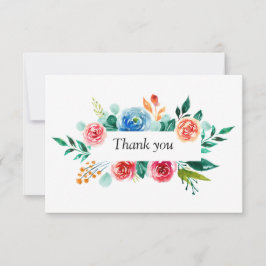 Cartão De Agradecimento Flores de Cor Azul Cor de Água Rosa Casamento Verd
