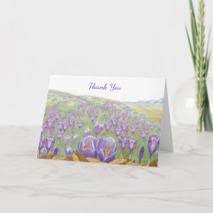 Cartão De Agradecimento Flores de Croco Roxo na Ilustração de Primavera Hi