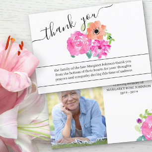 Cartão De Agradecimento Flores de Foto e Aquarela Funeral