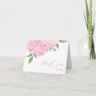 Cartão De Agradecimento Flores de Hortênsia Rosa em Aquarela