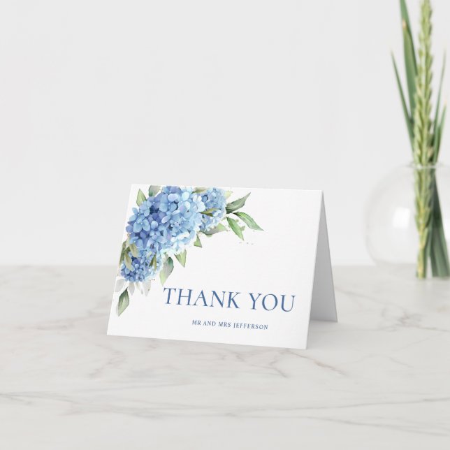 Cartão De Agradecimento Flores de Hydrangea Azul Elegante (Frente)