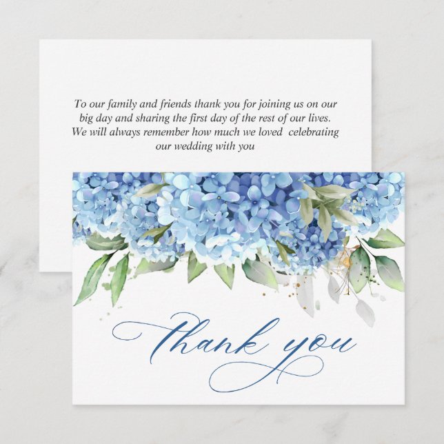 Cartão De Agradecimento Flores de Hydrangea Azul Elegante (Frente/Verso)