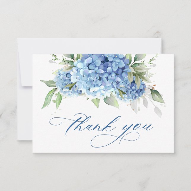 Cartão De Agradecimento Flores de Hydrangea Azul Elegante (Frente)