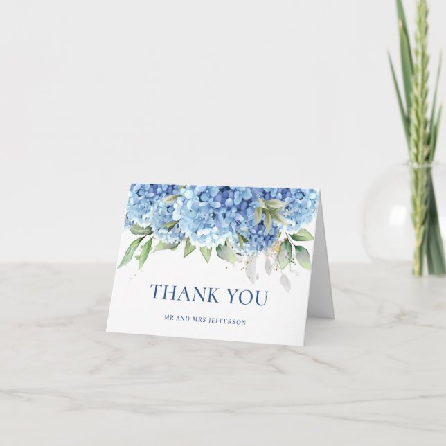 Cartão De Agradecimento Flores de Hydrangea Azul Elegante (Frente)