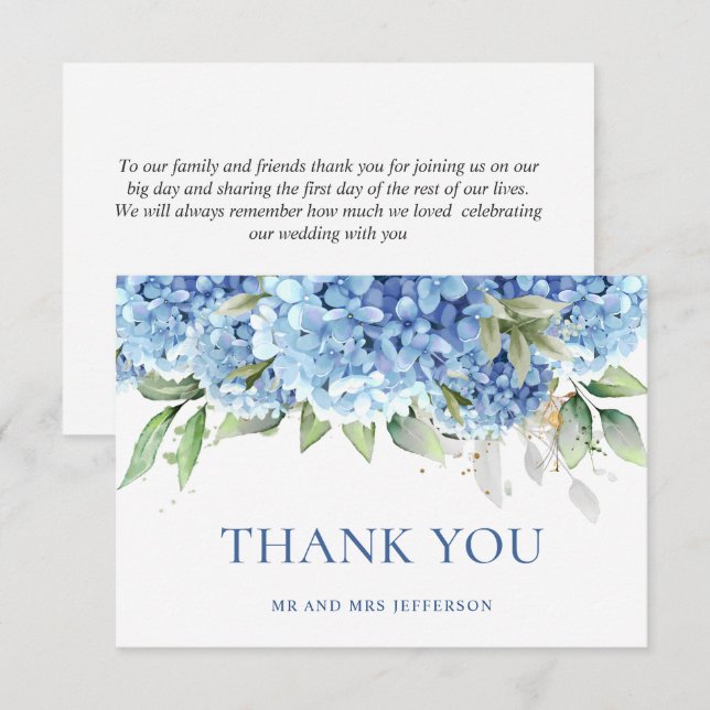 Cartão De Agradecimento Flores de Hydrangea Azul Elegante (Frente/Verso)