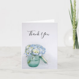 Cartão De Agradecimento Flores de Hydrangea Azul no Casamento Vase Obrigad