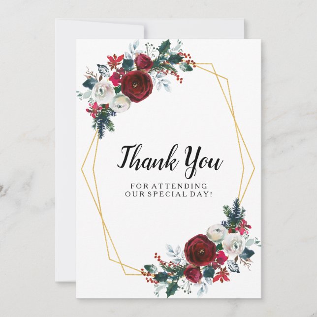 Cartão De Agradecimento Flores de inverno geométricas Douradas da Frame Bu (Frente)