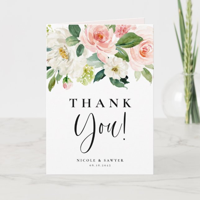 Cartão De Agradecimento Flores de Jardim Bonito Aquarela Casamento (Frente)