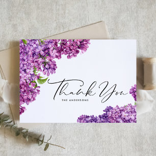 Cartão De Agradecimento Flores de Lilás em Aquarela Casamento Botânico