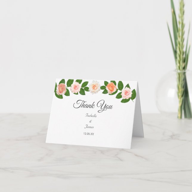 Cartão De Agradecimento Flores de Louro e Rosa Casamento (Frente)