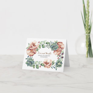 Cartão De Agradecimento flores de marfim e suculentos caem obrigado