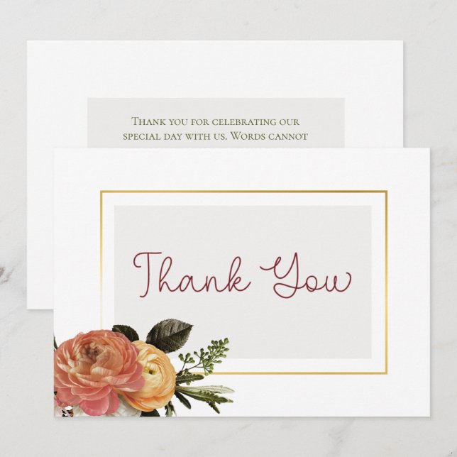 Cartão De Agradecimento Flores de Mimosa Pêssego Floral Casamento (Frente/Verso)