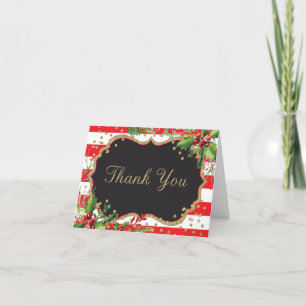 Cartão De Agradecimento Flores de Natal Vermelho Preto Dourado Confete Bri