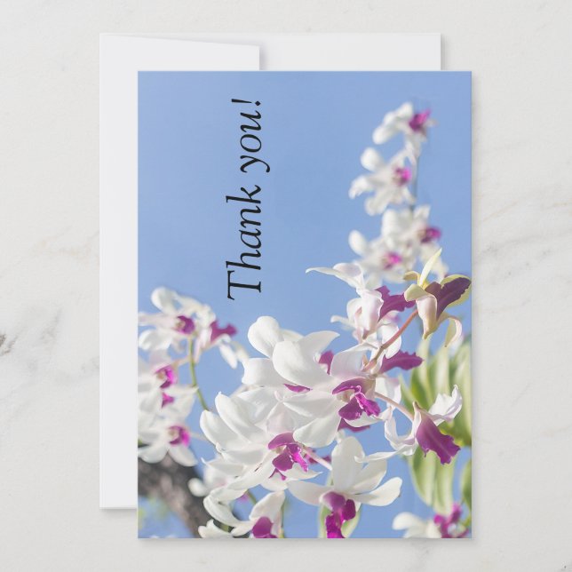 Cartão De Agradecimento Flores de orquídeas roxas e brancas (Frente)