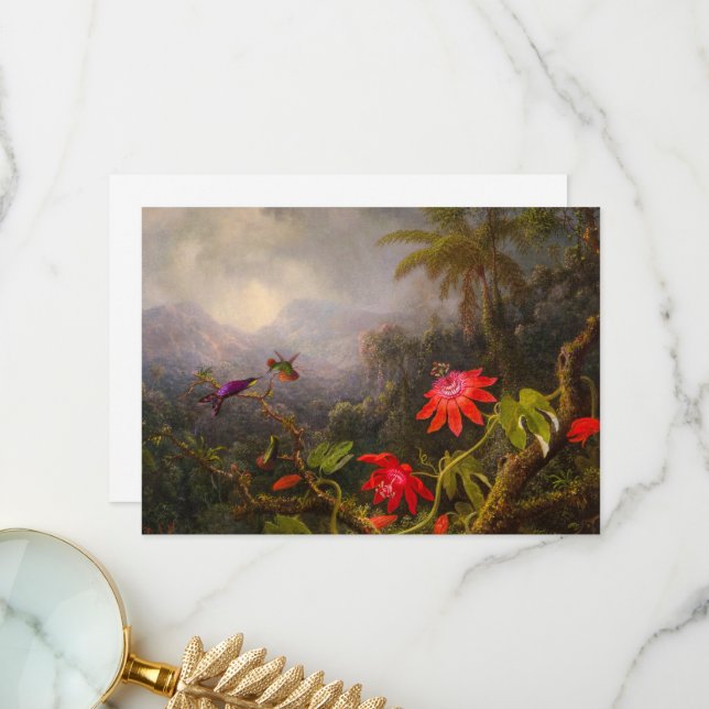 Cartão De Agradecimento Flores de Paixão com Três Aves Marinhas (Frente/Verso In Situ)