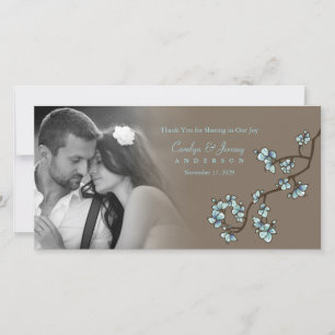 Cartão De Agradecimento Flores de Pêssego Azul Flores de Casamento Asiátic