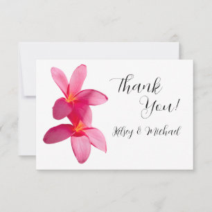 Cartão De Agradecimento Flores de Plumeria Rosa, Casamento Tropical, Flora