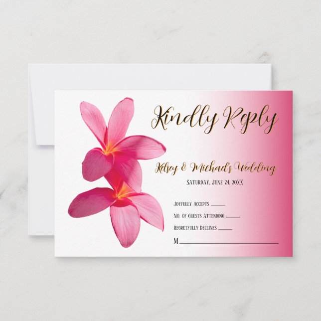 Cartão De Agradecimento Flores de Plumeria Rosa em Rosa, Floral, RSVP (Frente)