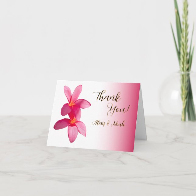 Cartão De Agradecimento Flores de Plumeria Rosa, Floral, Casamento (Frente)