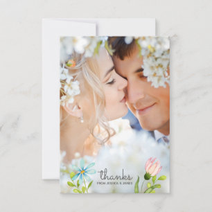 Cartão De Agradecimento Flores de primavera de Aquarela  Foto de casamento