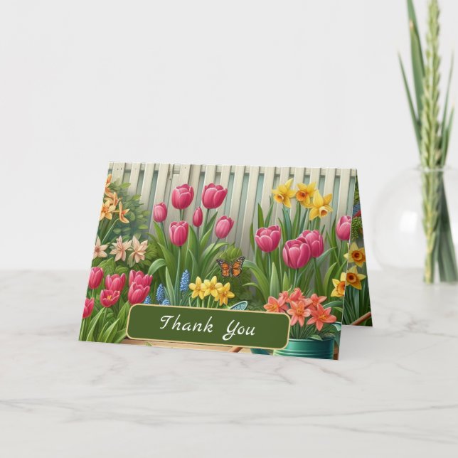 Cartão De Agradecimento Flores de Primavera Tulipa Narcisos   (Frente)