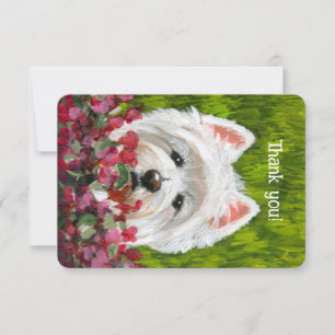Cartão De Agradecimento Flores de Westie e Rosa