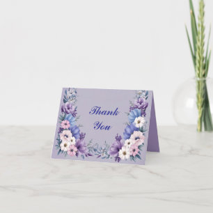 Cartão De Agradecimento Flores Delicadas de Verão em Azul, Branco, Rosa e 