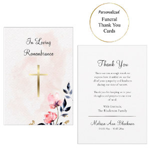 Cartão De Agradecimento Flores Delicadas em Aquarela Funeral Católico