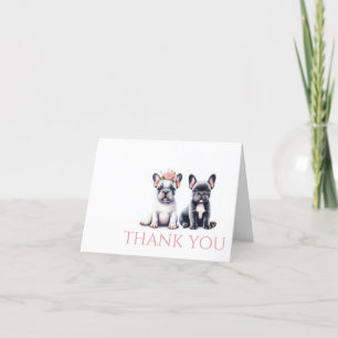 Cartão De Agradecimento Flores e Bulldog Franceses