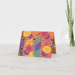 Cartão De Agradecimento flores e folhas coloridas sobre fundo preto