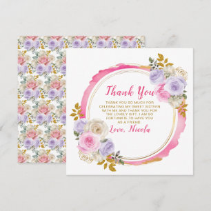 Cartão De Agradecimento Flores Elegantes Rosa e Roxo Doce Dezesseis