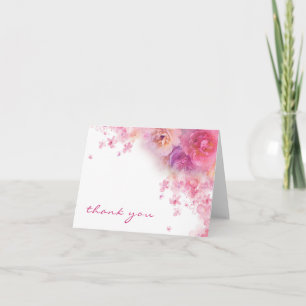 Cartão De Agradecimento Flores em Aquarela Obrigado Letra Manual Elegante