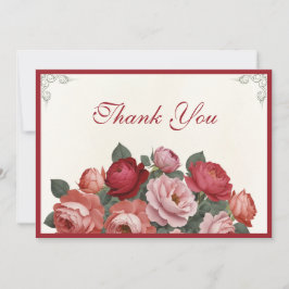 Cartão De Agradecimento Flores em Estilo Vintage - Rosas Rosa Vermelho Pês