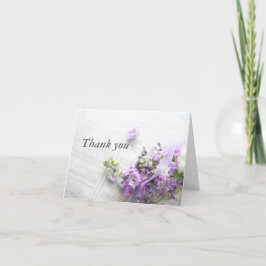 Cartão De Agradecimento flores em lavanda com obrigado de folha